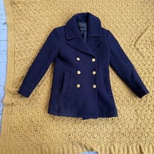 J. Crew Women Sz 0 Stadium Cloth by Nello Gori Wool Classic Pea Coat Navy Blue